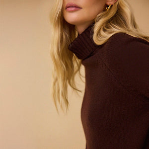 Ulla Roll Neck Jumper in Chocolate Brown