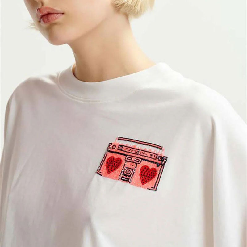 ESSENTIEL ANTWERP Hadio Embroidered T-Shirt in Off White