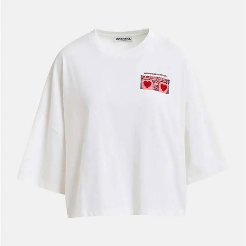 ESSENTIEL ANTWERP Hadio Embroidered T-Shirt in Off White