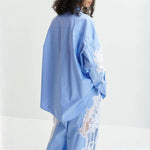 ESSENTIEL ANTWERP Hoofd Lace Panelled Shirt in Combo1 Aqua Blue