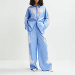 ESSENTIEL ANTWERP Hoofd Lace Panelled Shirt in Combo1 Aqua Blue