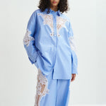 ESSENTIEL ANTWERP Hoofd Lace Panelled Shirt in Combo1 Aqua Blue