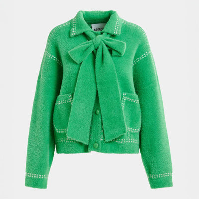 Hoops Cardigan with Bow in Pine Needle