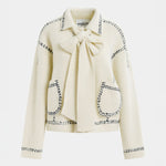 ESSENTIEL ANTWERP Hoops Cardigan with Bow in Sour Cream