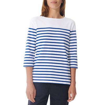 MOUSQUETON Marina Place Stripe Top in White/Royal Blue