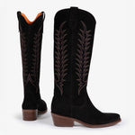 Blanca Suede Embroidered Boots in Black