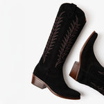 Blanca Suede Embroidered Boots in Black