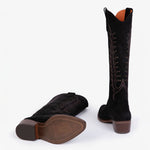 Blanca Suede Embroidered Boots in Black