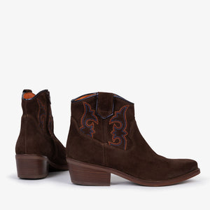 Cassidy Suede Embroidered Boots in Bitter Chocolate