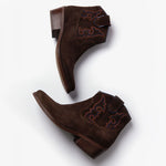 Cassidy Suede Embroidered Boots in Bitter Chocolate