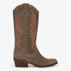 Goldie Embroidered Cowboy Boots in Taupe