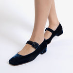 Low Mary Jane Velvet Shoe in Navy