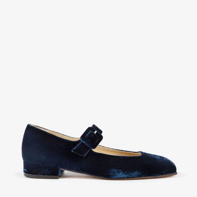 PENELOPE CHILVERS Low Mary Jane Velvet Shoe in Navy