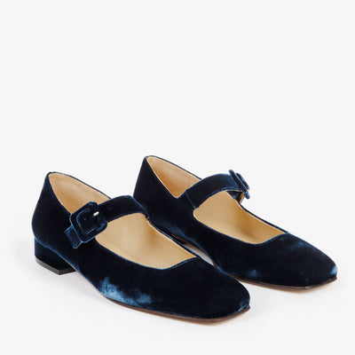 PENELOPE CHILVERS Low Mary Jane Velvet Shoe in Navy