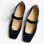 Low Mary Jane Velvet Shoe in Navy