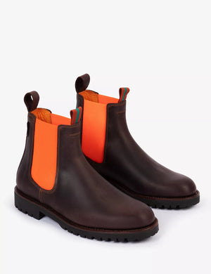 Nelson Leather Boots in Conker/Neon Orange