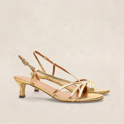 RIVECOUR Sandal 464 Strap Kitten Heel in Gold