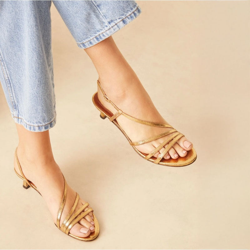 RIVECOUR Sandal 464 Strap Kitten Heel in Gold