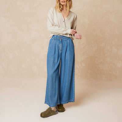 Wide Leg Denim Pants in Texan