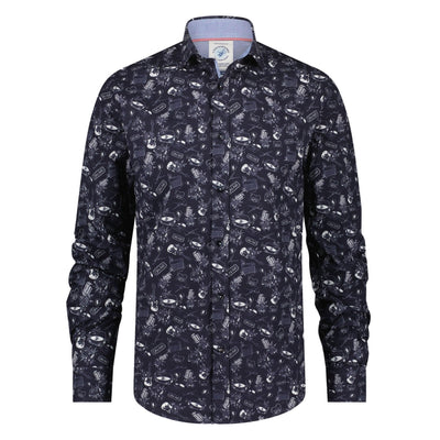 A FISH NAMED FRED Rock & Roll Tattoo Shirt in Navy