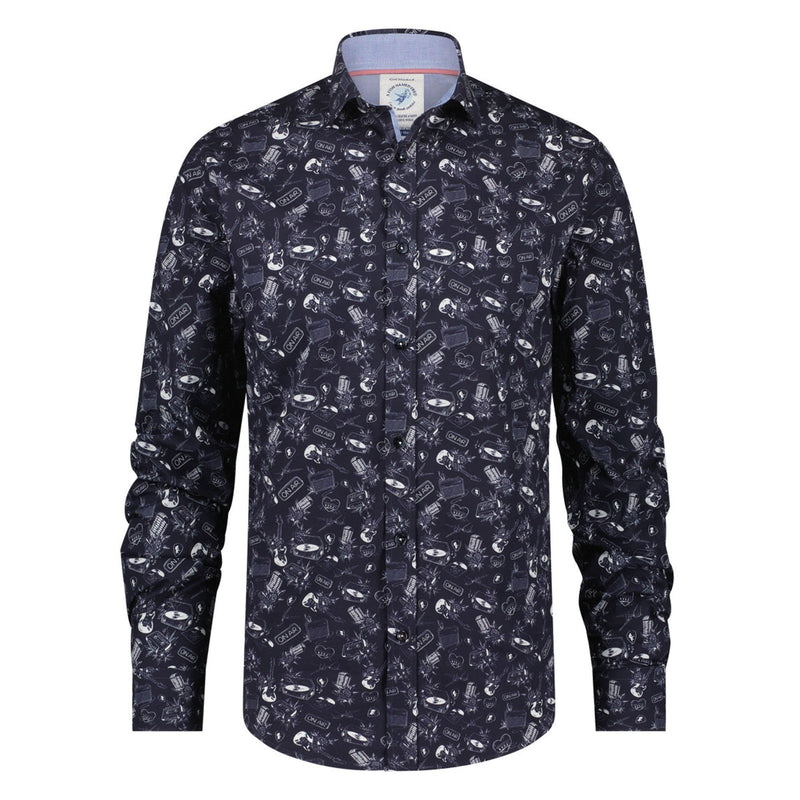 A FISH NAMED FRED Rock & Roll Tattoo Shirt in Navy