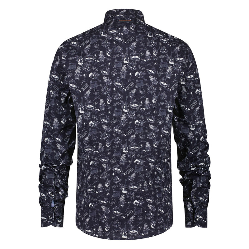 A FISH NAMED FRED Rock & Roll Tattoo Shirt in Navy