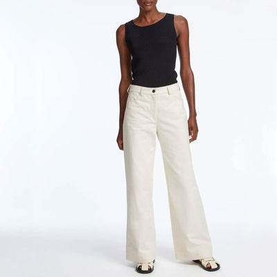 Hayden Cotton Wide Leg Trousers in Ecru