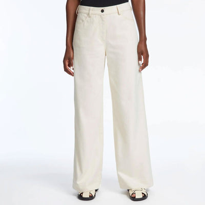 Hayden Cotton Wide Leg Trousers in Ecru