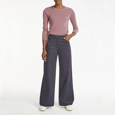 Hayden Cotton Wide Leg Trousers in Navy