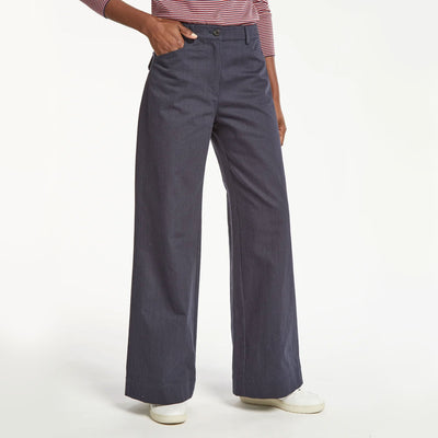 Hayden Cotton Wide Leg Trousers in Navy