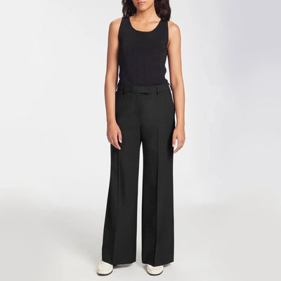 Terence Wide Leg Wool Trousers in Black