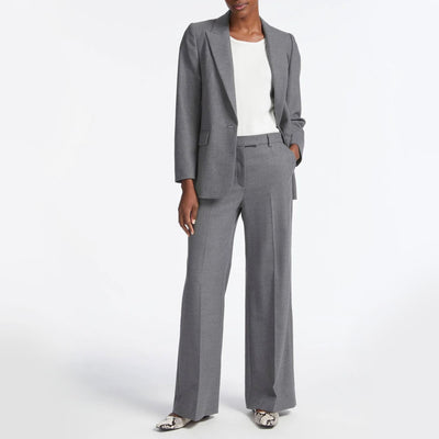 Terence Wide Leg Wool Trousers in Mid Grey