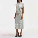 Eruby Embroidered Knit in Silver/Off White