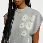 Eruby Embroidered Knit in Silver/Off White