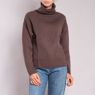 Thick Roll Neck Jumper in Chocolate