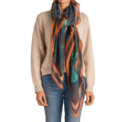 JOY MILLER Large Flying Kingfishers Scarf in Blue