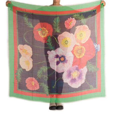 JOY MILLER Old Master Poppies Scarf in Multi