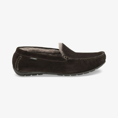 LOAKE Guards Shearling Lined Suede Slippers in Dark Brown