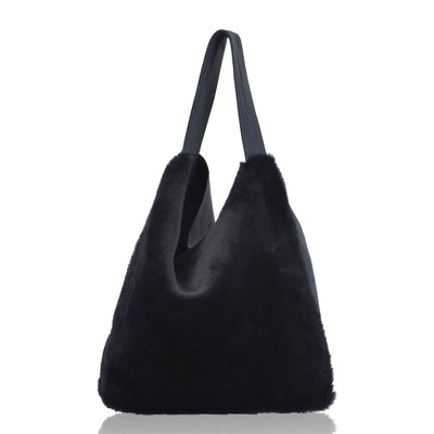 OWEN BARRY Yatton Sheepskin Shoulder Bag in Black