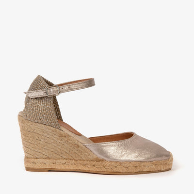 PENELOPE CHILVERS High Mary Jane Metallic Espadrilles in Champagne