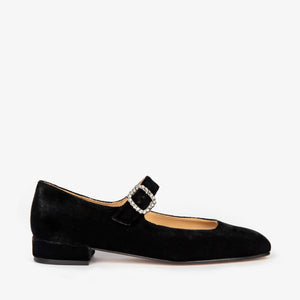 Low Mary Jane Diamante Velvet Shoes in Black